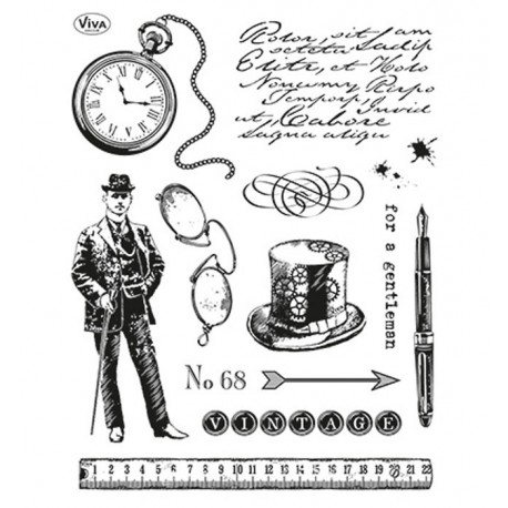 Джентельмен и часы Набор прозрачных штампов для скрапбукинга, кардмейкинга Viva Decor