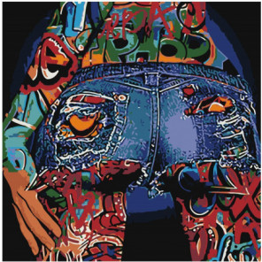 Девушка в джинсовых шортах Раскраска картина по номерам на холсте