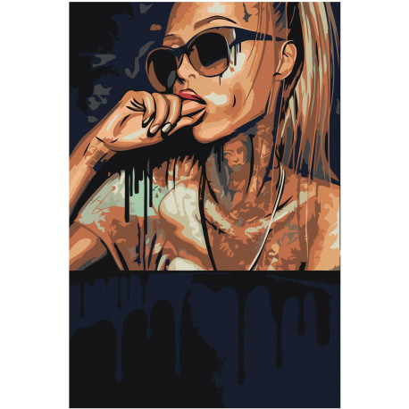Девушка в коричневых очках Раскраска картина по номерам на холсте