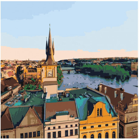 Вид на Прагу 100х100 Раскраска картина по номерам на холсте