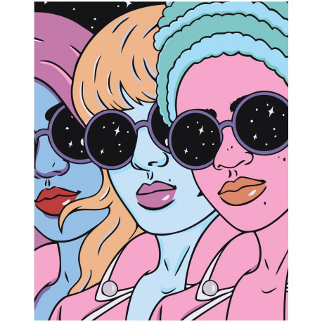 Девушки в очках поп-арт 80х100 Раскраска картина по номерам на холсте