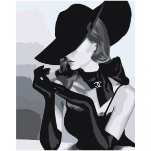 Дама в черной шляпе 100х125 Раскраска картина по номерам на холсте