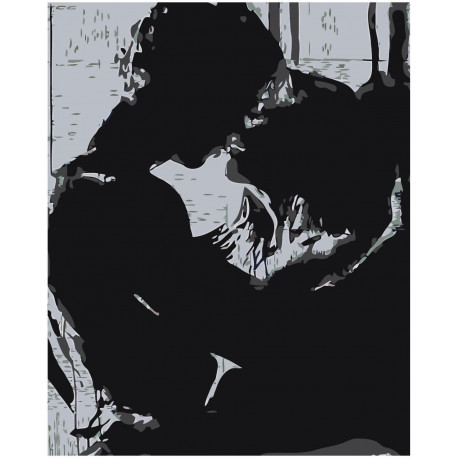 Поцелуй в черно-белых тонах 100х125 Раскраска картина по номерам на холсте