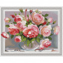 Розы в стеклянной вазочке Картина 3D мозаика с нанесенной рамкой на подрамнике Molly