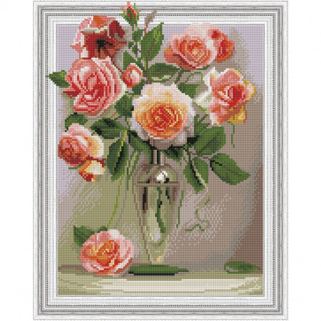  Розы в вазе Картина 3D мозаика с нанесенной рамкой на подрамнике Molly KM0190