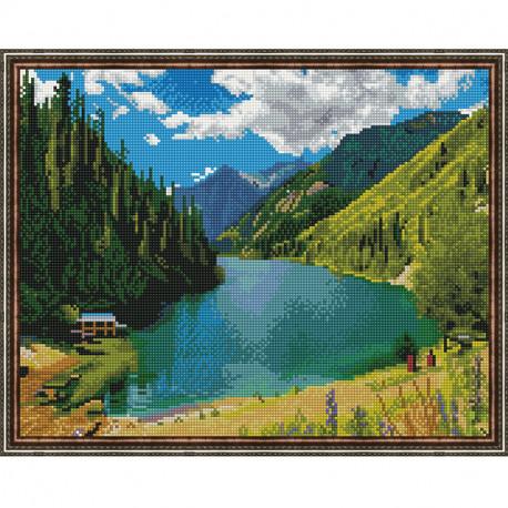  Кольсайские озера Картина мозаикой с нанесенной рамкой на подрамнике Molly KM0208