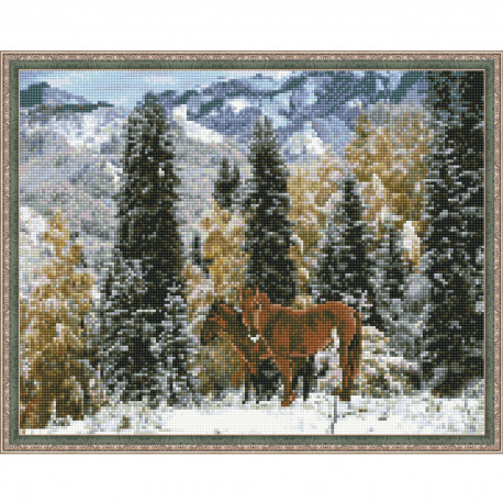  Казахстан. Зимой в горах Картина мозаикой с нанесенной рамкой на подрамнике Molly KM0211
