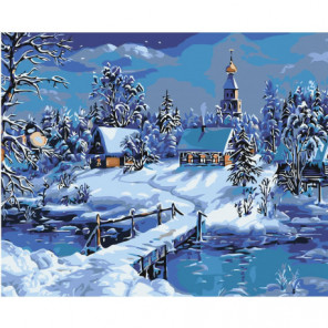 Зимний пейзаж с церковью 80х100 Раскраска картина по номерам на холсте
