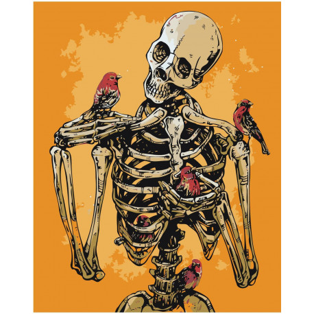 Птицы и скелет 80х100 Раскраска картина по номерам на холсте