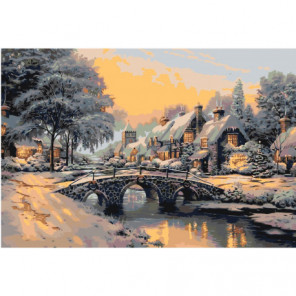 Зимний пейзаж с мостом 100х150 Раскраска картина по номерам на холсте