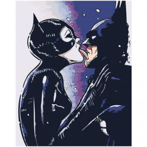Бэтмен и женщина-кошка, поцелуй 100х125 Раскраска картина по номерам на холсте