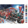 Новогодний поезд и Санта-Клаус Раскраска картина по номерам на холсте