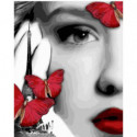 Девушка и красные бабочки Раскраска картина по номерам на холсте
