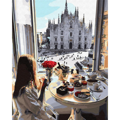 Завтрак с видом на Миланский собор Раскраска картина по номерам на холсте