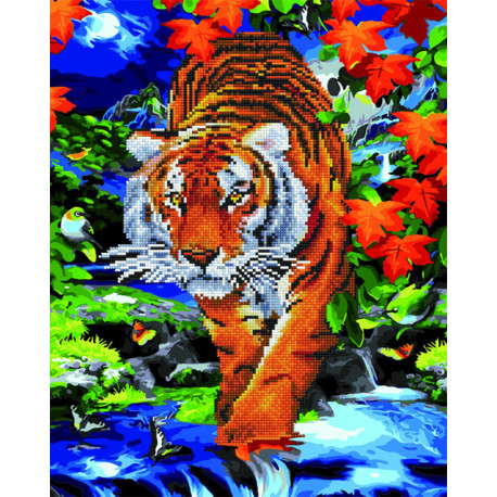  Тигр в осенней листве Алмазная картина-раскраска по номерам на подрамнике GZS1098