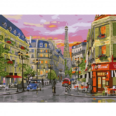  Парижская улица Картина по номерам на холсте с цветной схемой KK0054