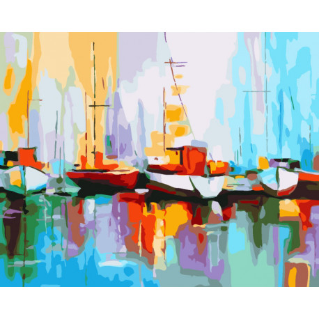  Цветные лодки в порту Раскраска картина по номерам на холсте CG474