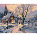 Зимний пейзаж с домом Раскраска картина по номерам на холсте