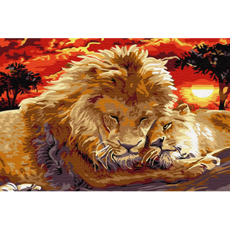 Львы на закате Раскраска картина по номерам на холсте