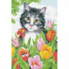 Кот в тюльпанах Раскраска картина по номерам на холсте