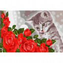 Котёнок и розы Раскраска картина по номерам на холсте