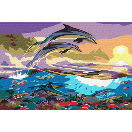 Дельфины Раскраска картина по номерам на холсте