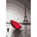 Алый зонт в Париже Раскраска картина по номерам на холсте