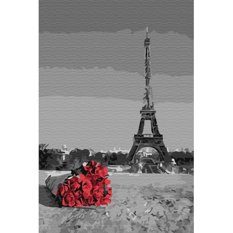 Алые розы в Париже Раскраска картина по номерам на холсте
