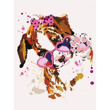  Щенок в розовых очках Раскраска картина по номерам на холсте ME1117