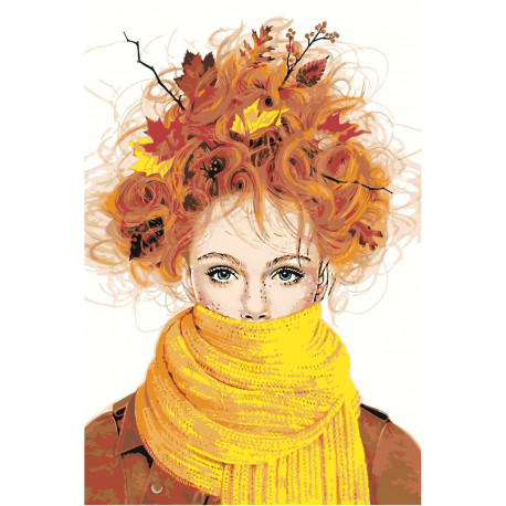 Осенняя девушка Раскраска картина по номерам на холсте
