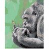 Задумчивая обезьяна с бабочкой Раскраска картина по номерам на холсте