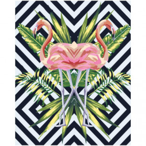Фламинго и тропические листья 80х100 Раскраска картина по номерам на холсте