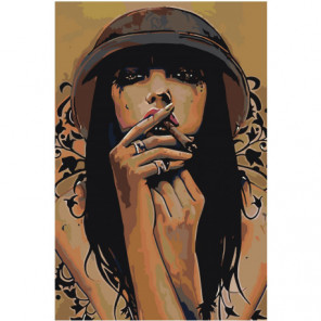 Брюнетка с сигарой 80х120 Раскраска картина по номерам на холсте
