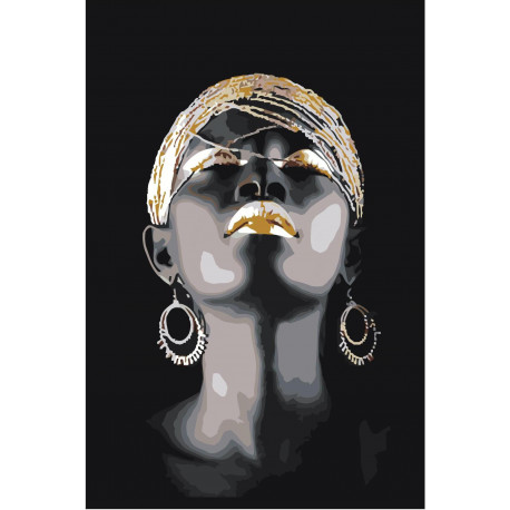 Африканка с серьгами Раскраска картина по номерам на холсте