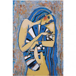 Девушка с голубым котом 80х120 Раскраска картина по номерам на холсте
