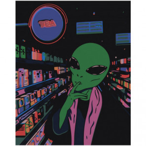Инопланетянин в супермаркете Раскраска картина по номерам на холсте