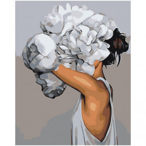 Девушка с белыми пионами 80х100 Раскраска картина по номерам на холсте