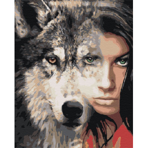 Холст с палитрой цветов Девушка волчица Раскраска картина по номерам на холсте AIPA-a-dv11