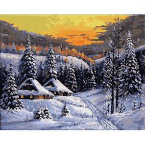  Домики в зимнем лесу Раскраска картина по номерам на холсте ZX 23617