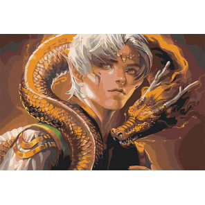 Пример картины в интерьере Юноша и дракон Раскраска картина по номерам на холсте AAAA-GDS111-100x150