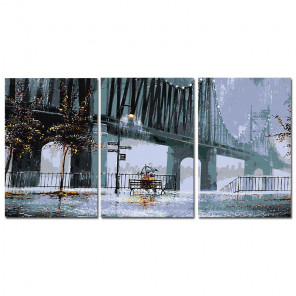 Пример в интерьере Дождливый вечер Триптих Раскраска картина по номерам на холсте AAAA-TRIPT004