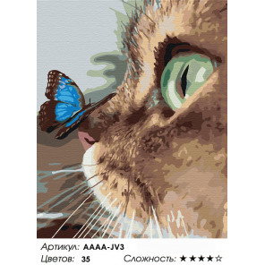 Количество цветов и сложность Котёнок и бабочка на носу Раскраска картина по номерам на холсте AAAA-JV3-80x100