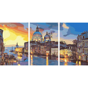 Пример в интерьере Вечерняя Венеция Триптих Раскраска картина по номерам на холсте AAAA-TRIPT005