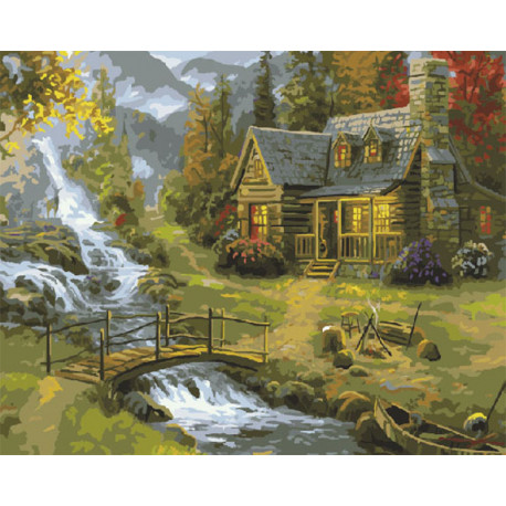  Домик у горной реки Раскраска картина по номерам на холсте ZX 20036