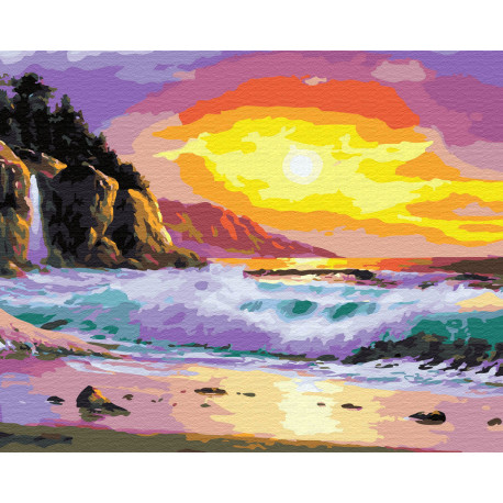  Волны на закате Раскраска картина по номерам на холсте ZX 23357