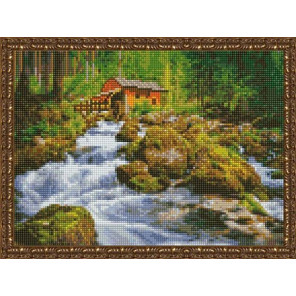  Дом у лесного водопада Алмазная вышивка мозаика на подрамнике EQ10352
