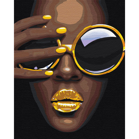  Африканка с желтыми очками Раскраска картина по номерам на холсте AAAA-RS020