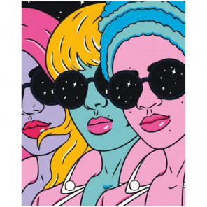 Разноцветные девушки в очках Раскраска картина по номерам на холсте
