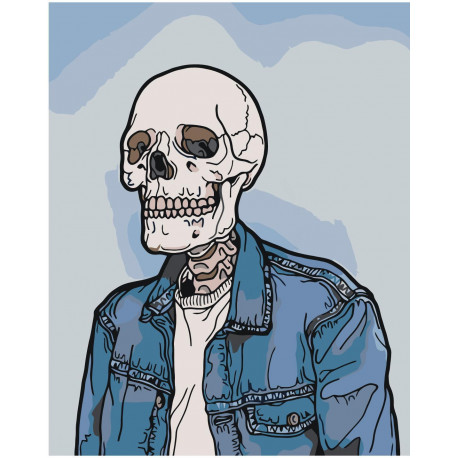 Скелет в джинсовом пиджаке 80х100 Раскраска картина по номерам на холсте