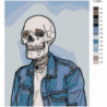 Скелет в джинсовом пиджаке 80х100 Раскраска картина по номерам на холсте